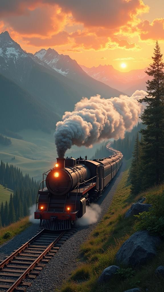 Majestic Steam Train Journey Through Rolling Hills
