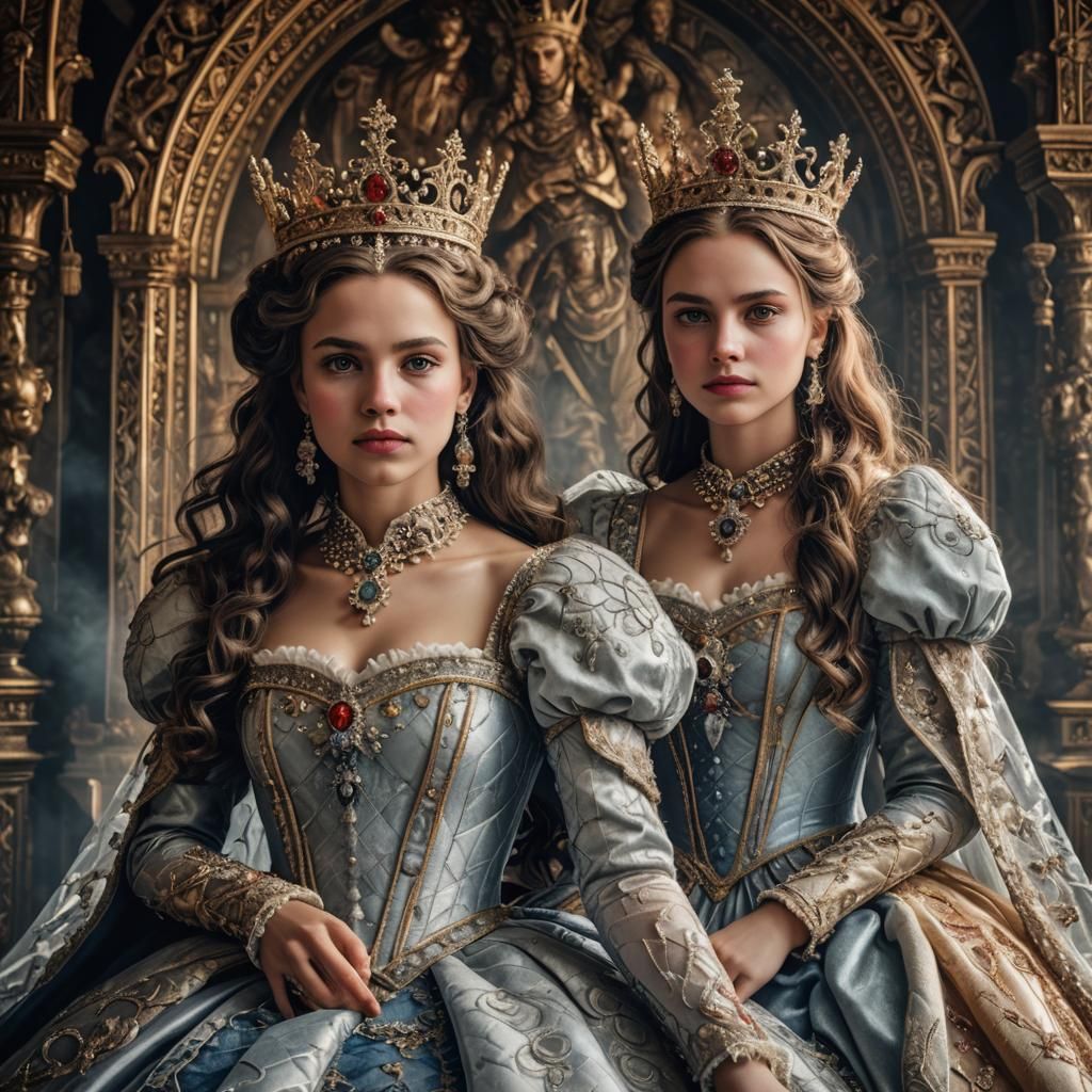 Hyperrealistic Queen and Princess in Sharp Focus