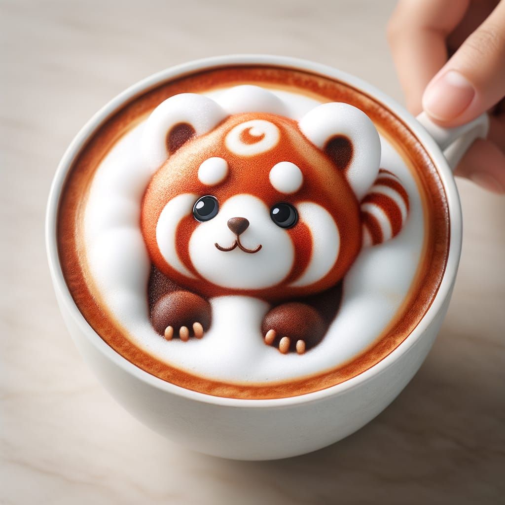 Red Panda Cappuccino: 3D Milk Foam Art