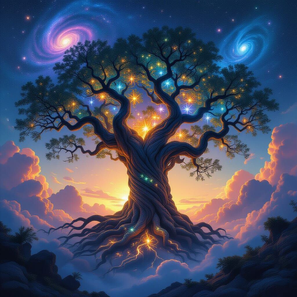 Ancient Dragon Tree in Nebula, Fantasy Concept Art
