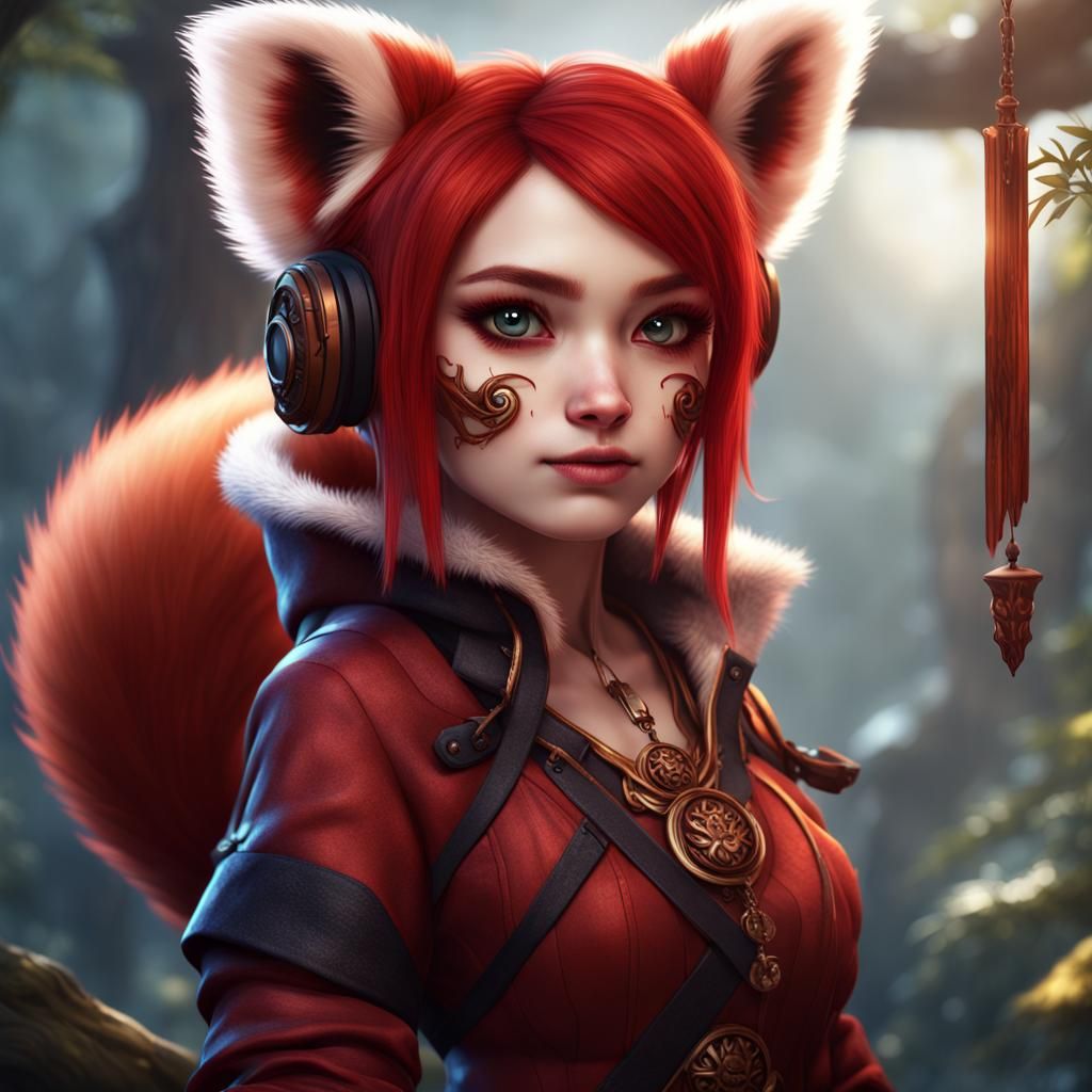 Cute Red Panda Girl Fantasy Concept Art