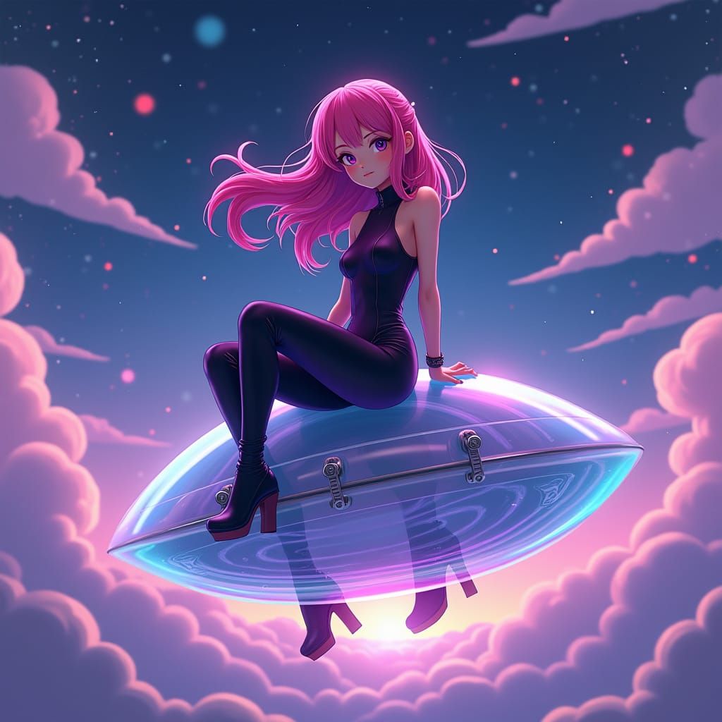 Anime Girl on Space Hopper in Sci-Fi Style