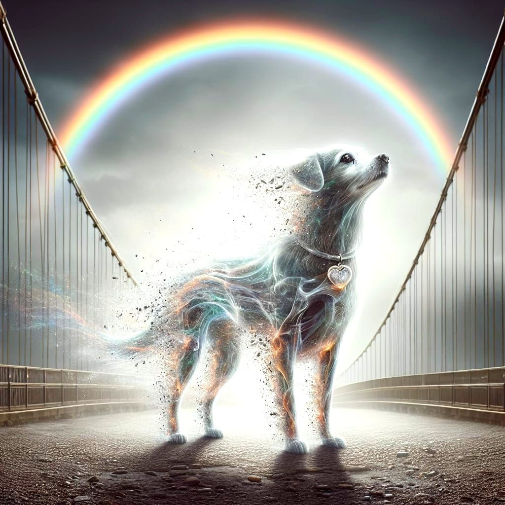 Ghostly Dog Waits Patiently at the Rainbow Bridge