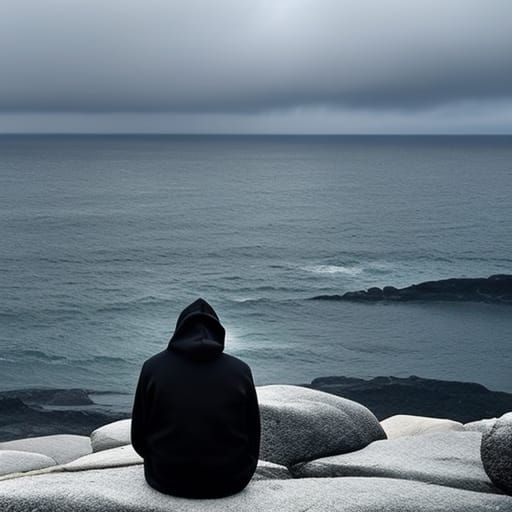 Melancholy Man Contemplates Stormy Sea