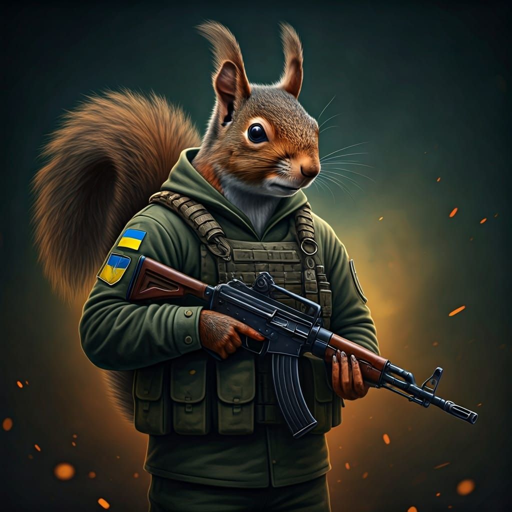 Squirrel Soldier in Ukrainian Military Uniform