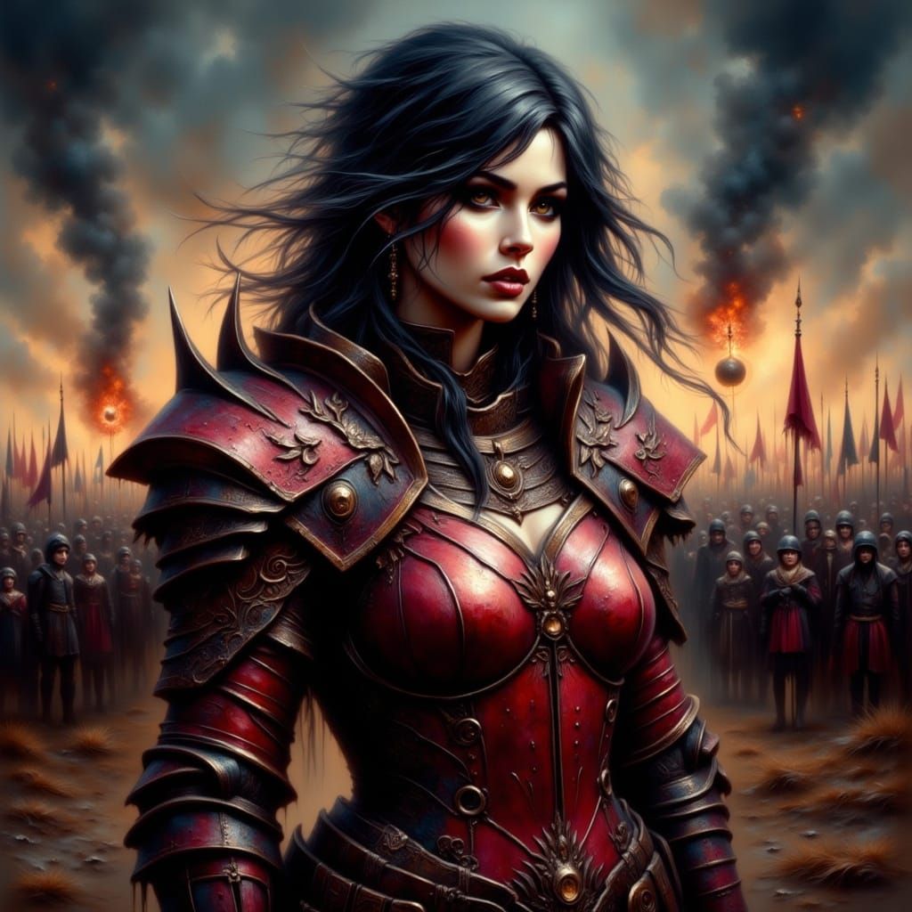 Fierce Female Warrior in Dark Fantasy Style