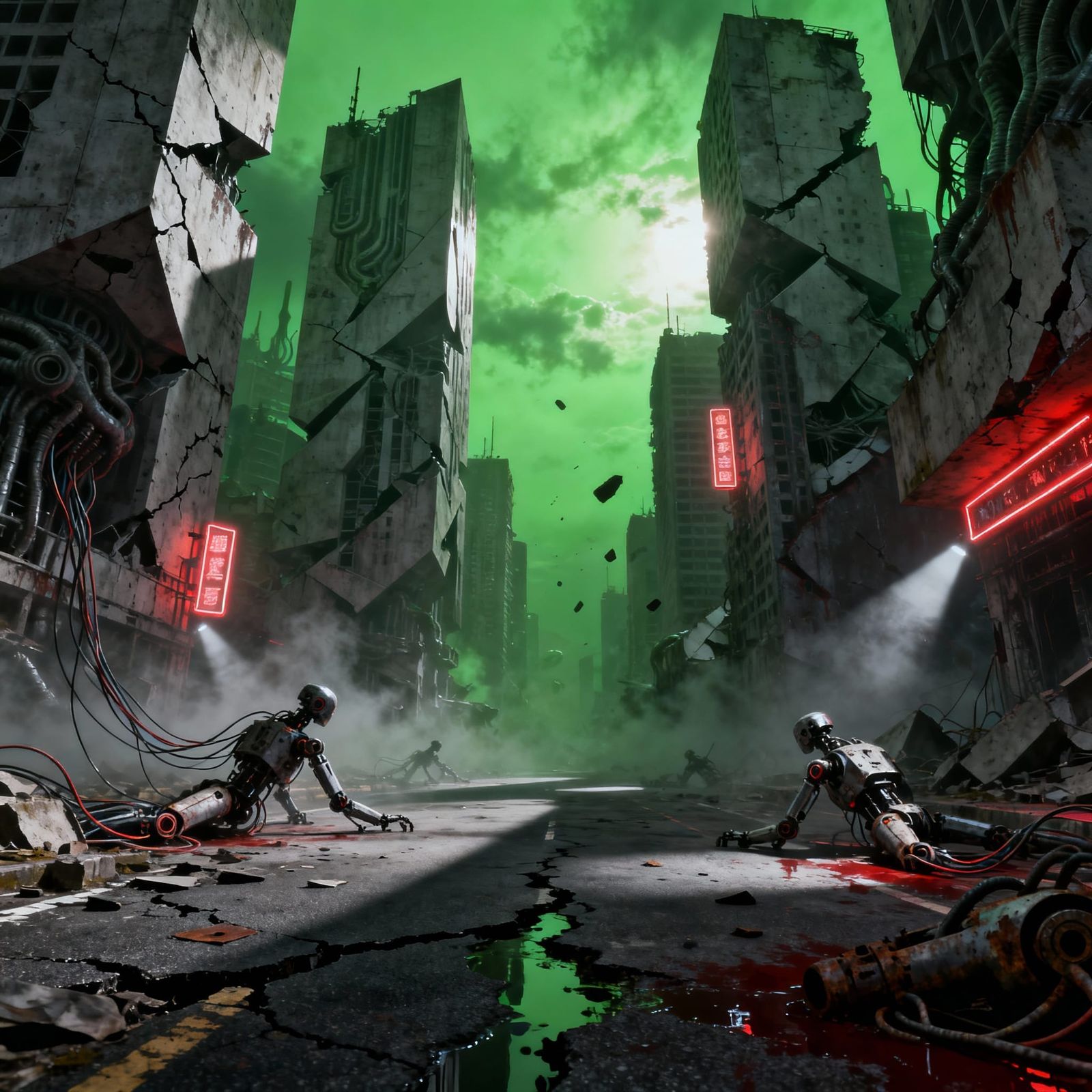 Dystopian Night Cityscape with Brutalist Architecture