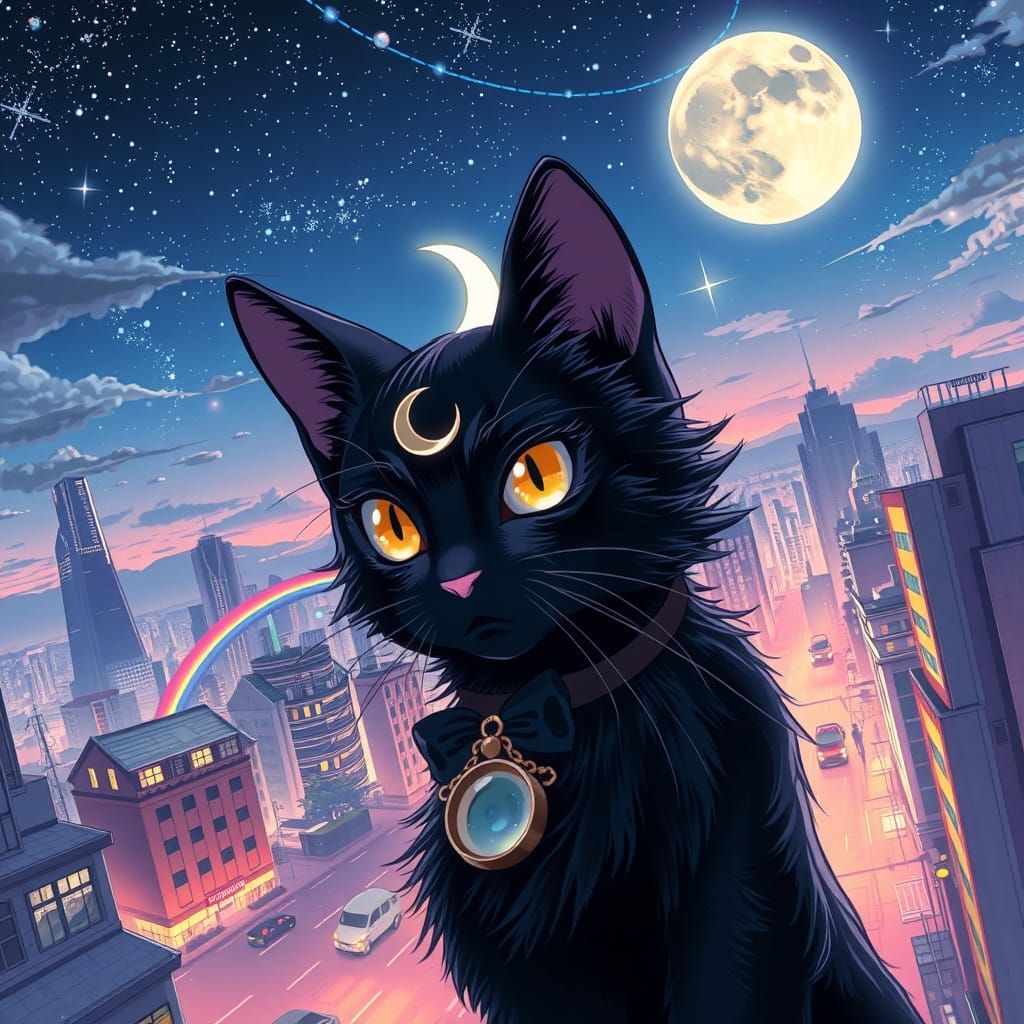 Surreal Anime Cat Goddess Unites Fantasy and Reality in Dusk...
