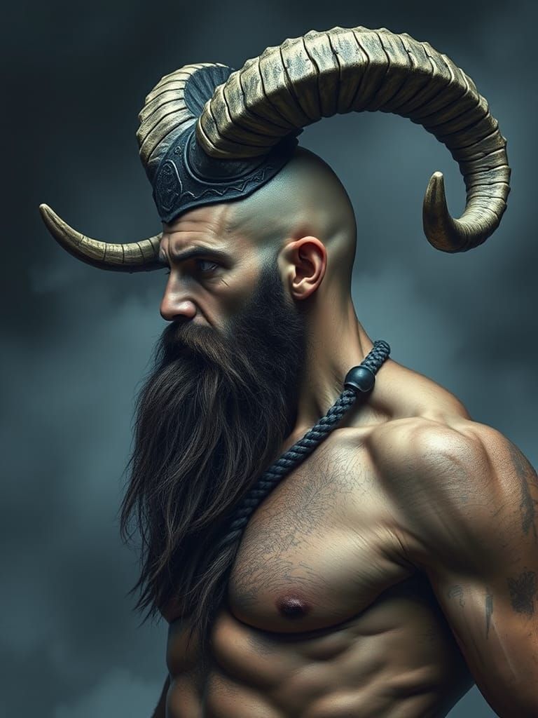 Viking Warrior with Ram Skull Headdress