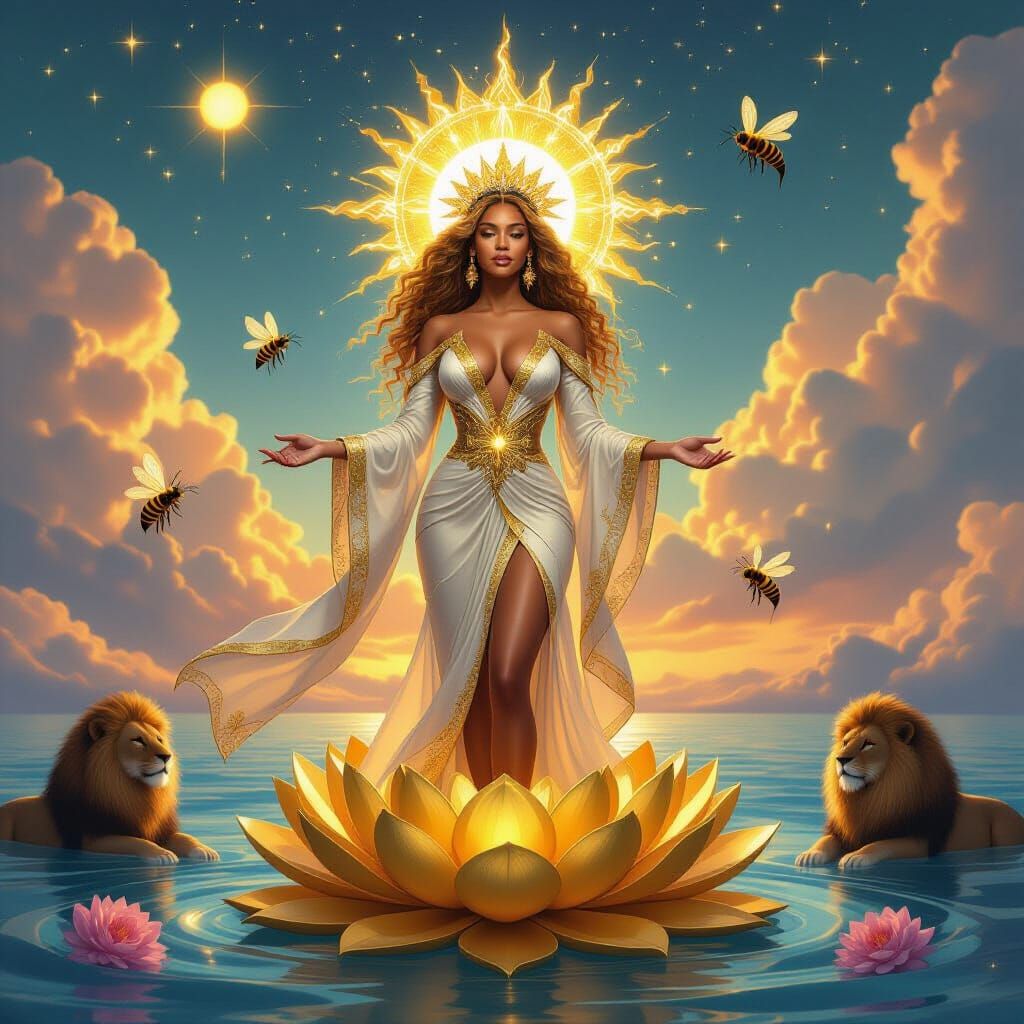 Beyoncé as Radiant Sun Goddess in Epic Fantasy Style