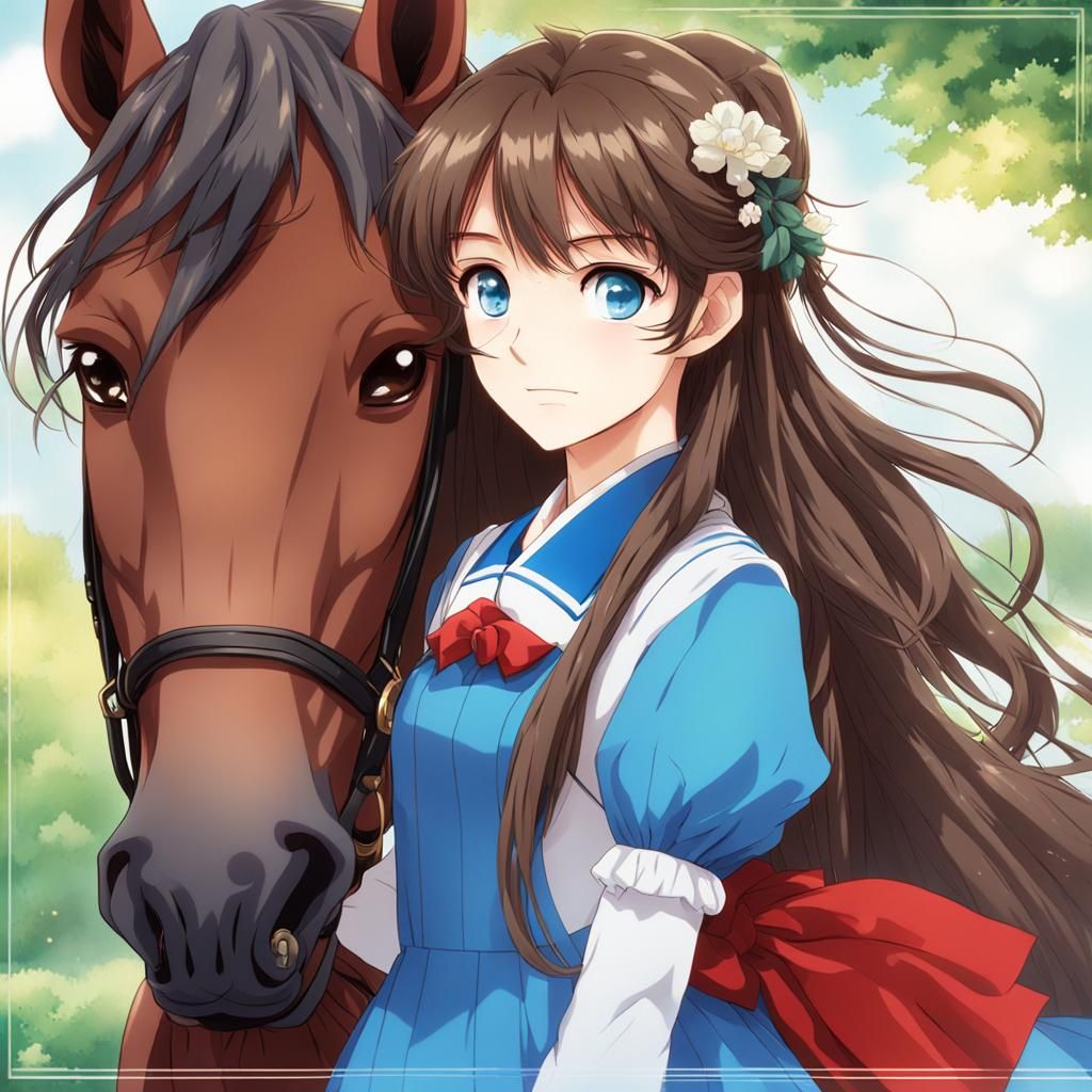 Anime Girl with Horse in Manga Style