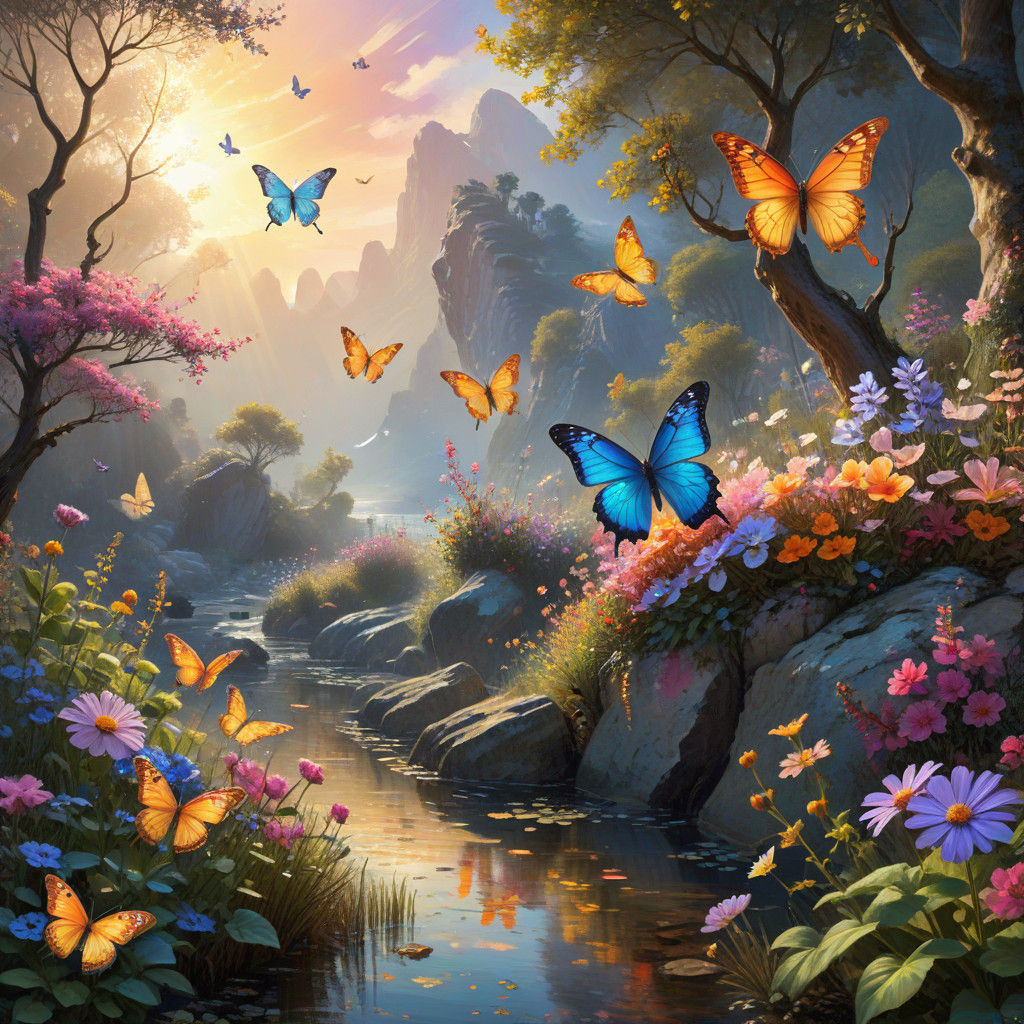 Whimsical Fantasy Garden Blooms in Dreamy Hues