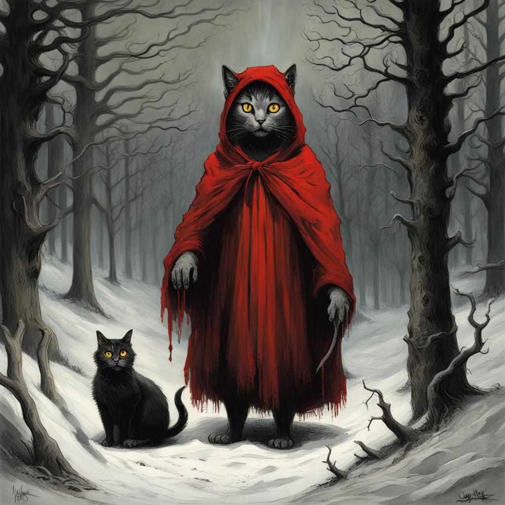 Scary Yule Cat in Swedish Forest, Horror Art