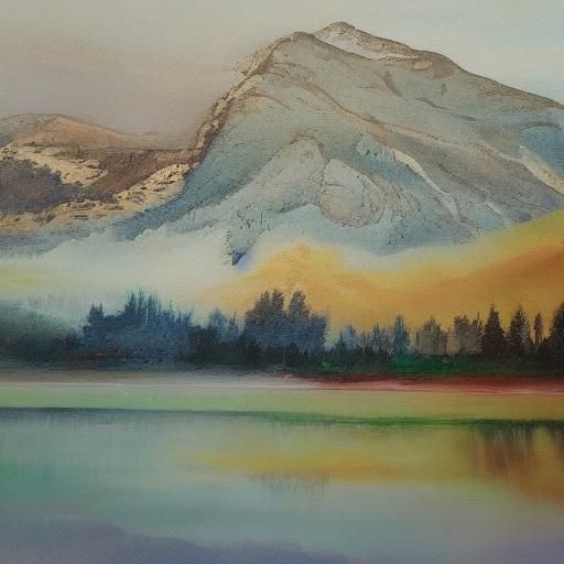 Vibrant Mountain Landscape with Ink Splatters