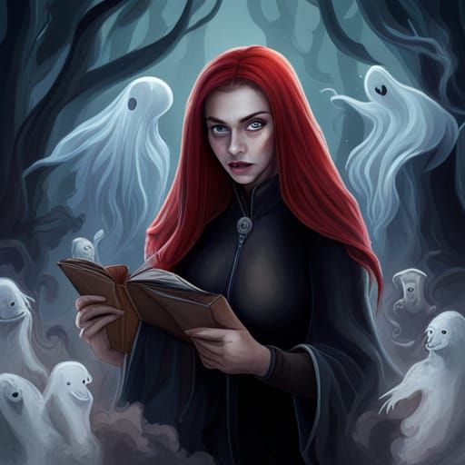 Creepy Teen Witch with Smoking Book