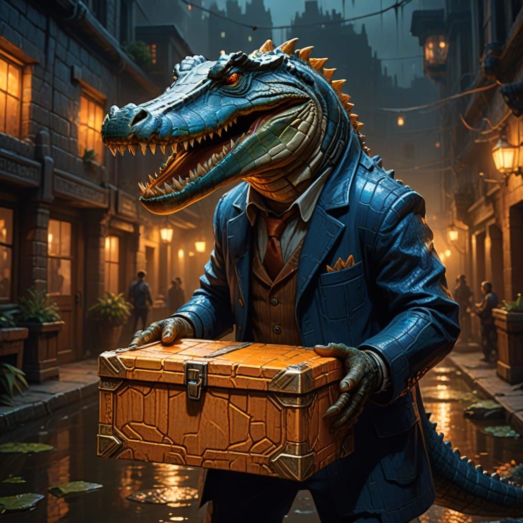 Fantasy Art: Crocodile Box with Golden Lighting