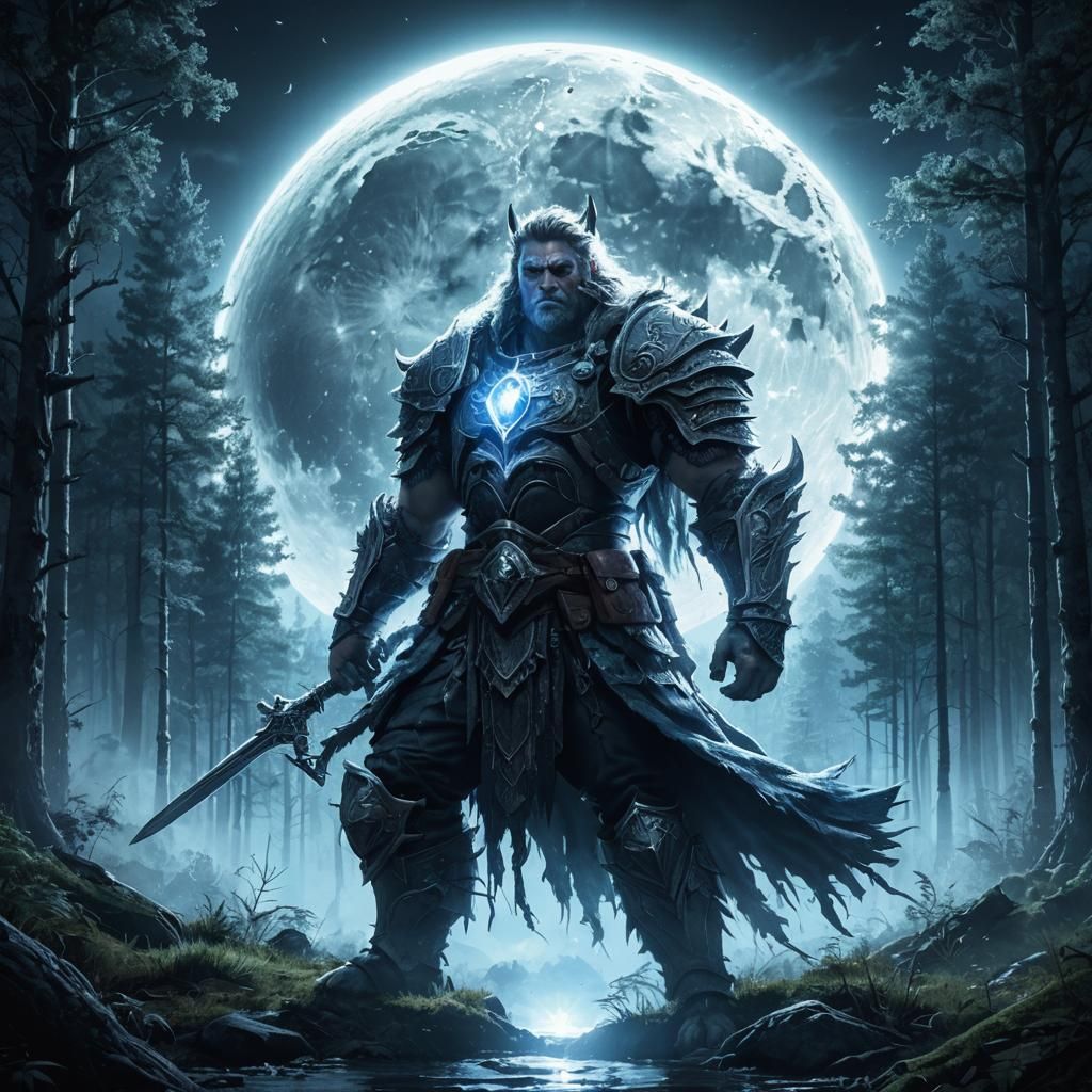 Warrior Howling at Moon in Warcraft Art Style