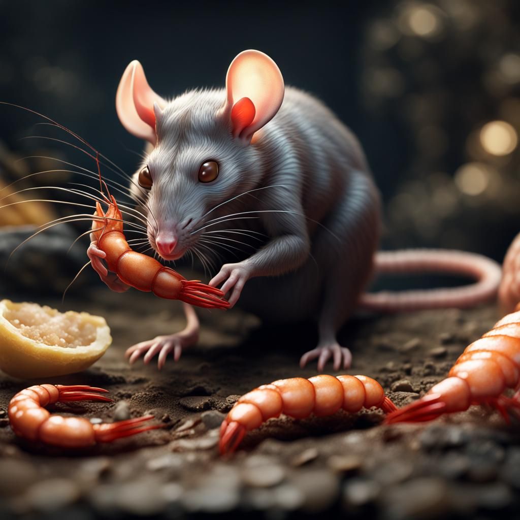 Rat Enjoying Prawn: Detailed Matte Painting