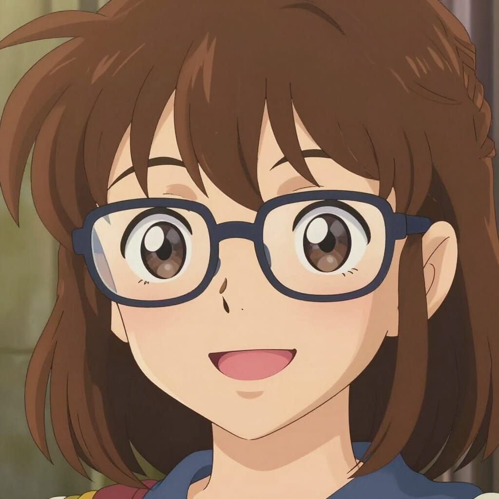 Cute Anime Girl With Trendy Glasses and Bright Smile
