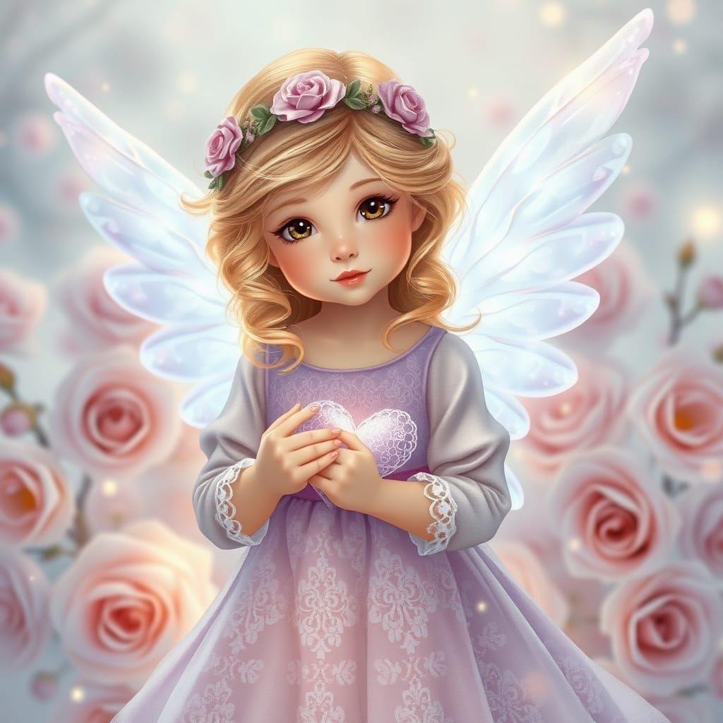 Whimsical Angel in Lavender Satin and Lace