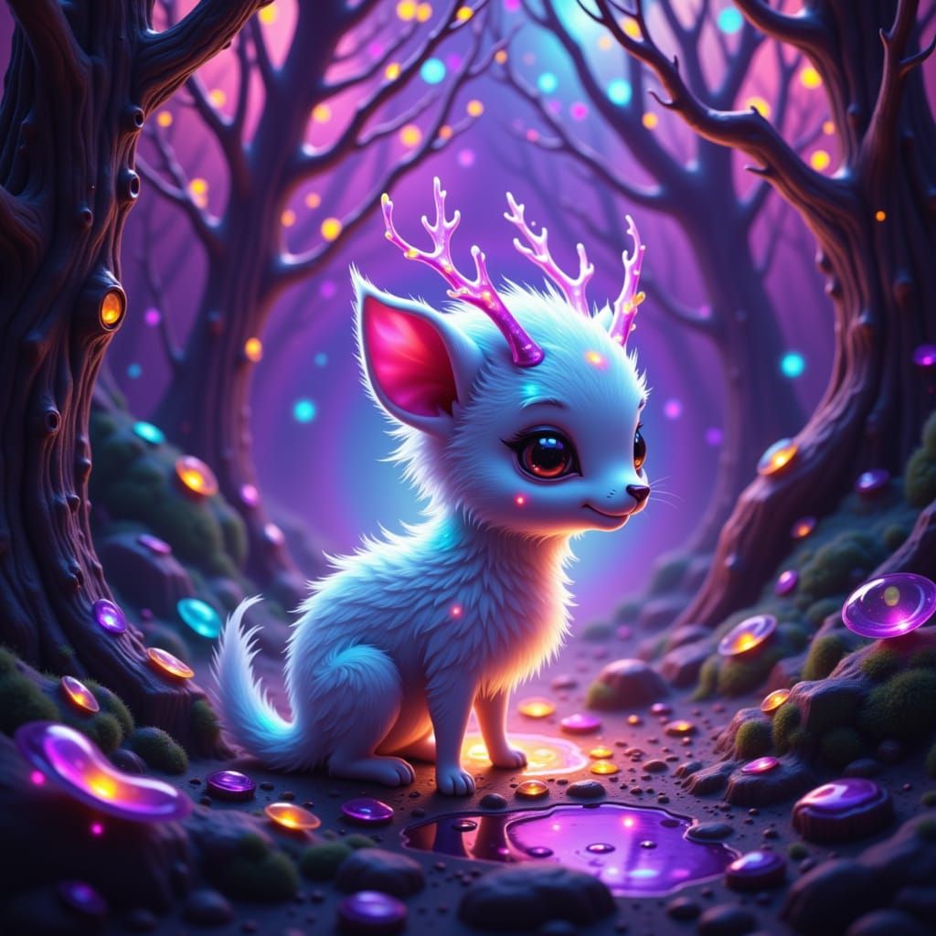 Glowing Forest Creature with Amethyst Antlers