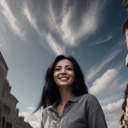 Beautiful Woman Portrait with Long Black Hair