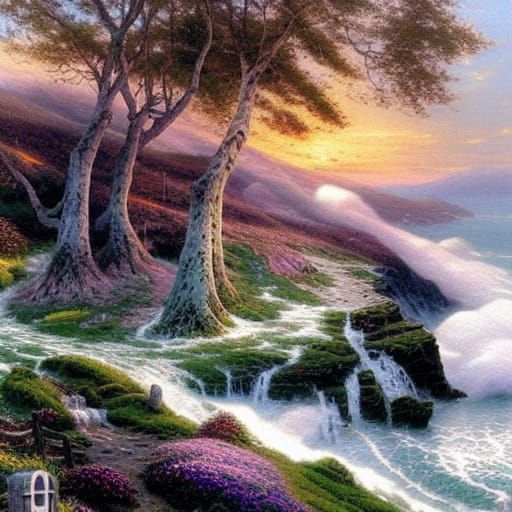 Ethereal Fantasy Landscape of Albion in Oil Painting Style