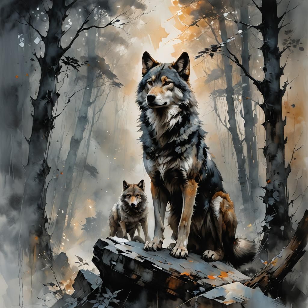 Wolf Gazing Upward in Delicate Style