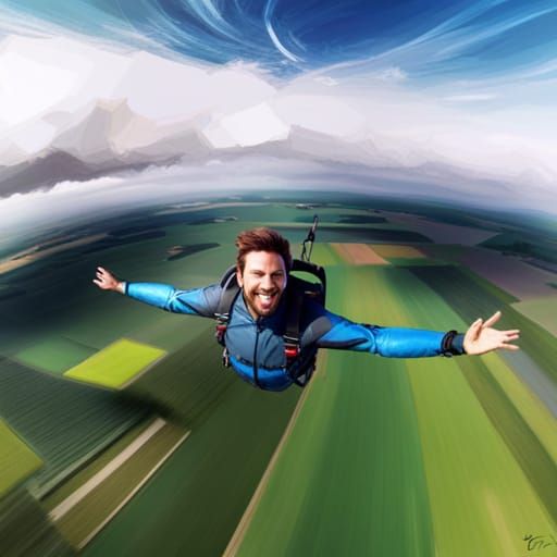 Smiling Skydiver in T-Pose Digital Painting