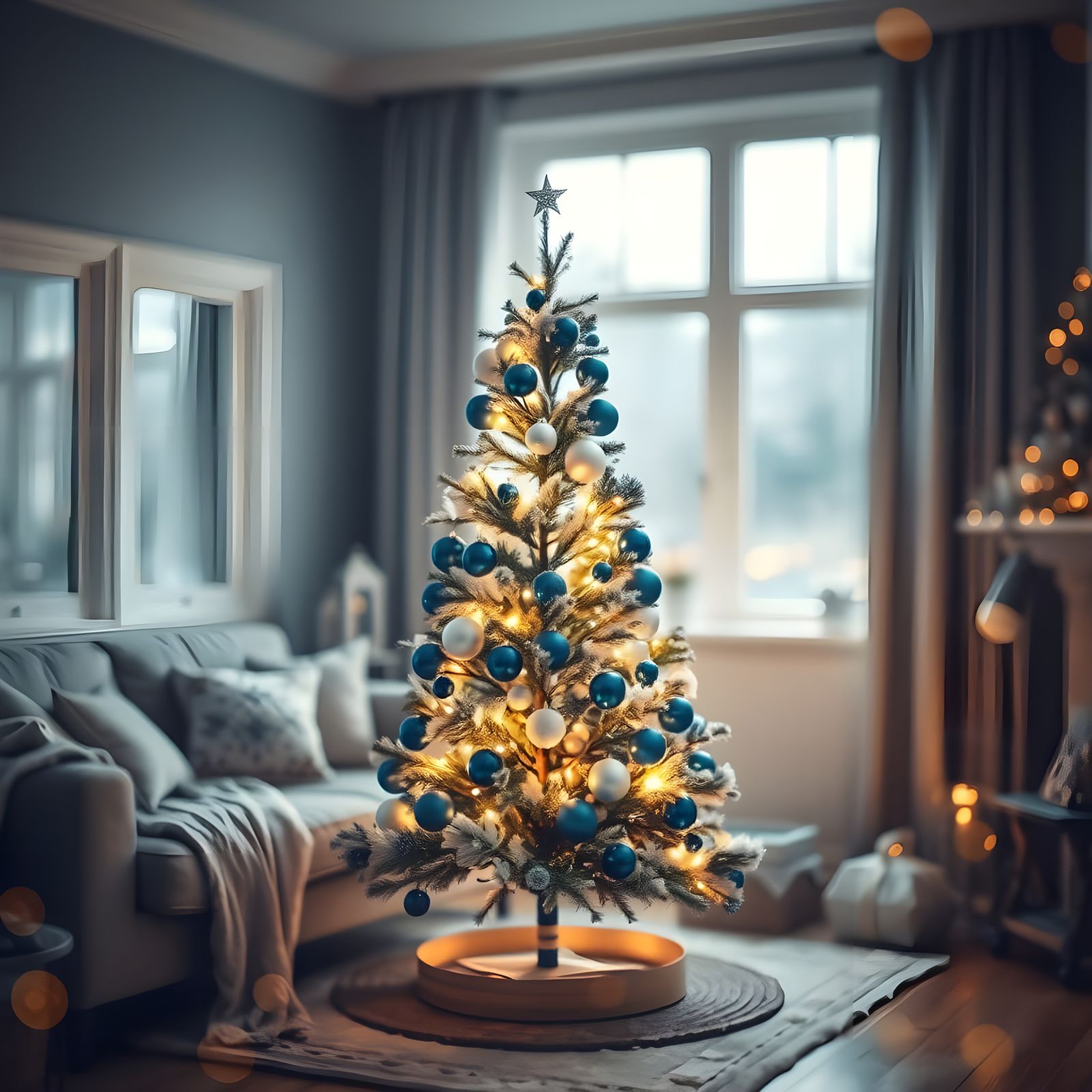 Cozy Christmas Living Room with Bokeh Effect