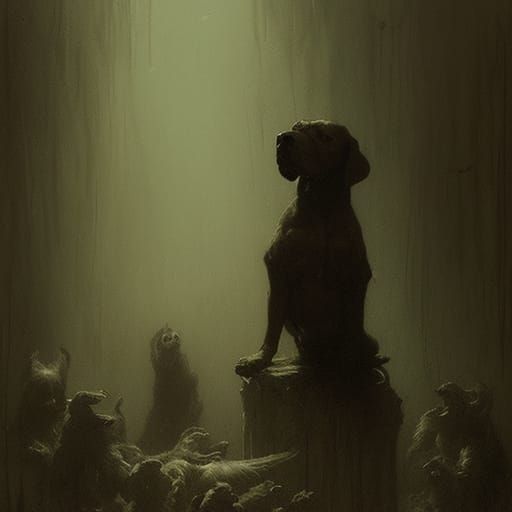 Horrifying Dog in Engraving Style