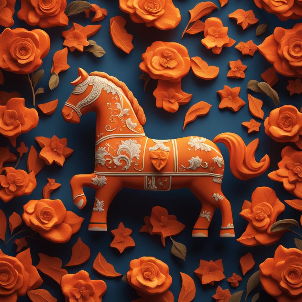 Detailed Orange Dala Horse Fantasy Concept Art