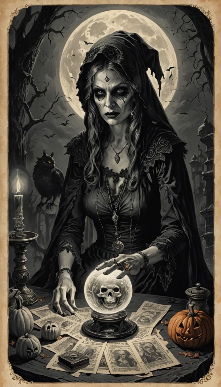 Halloween Fortune Teller Pinup in Horror Style