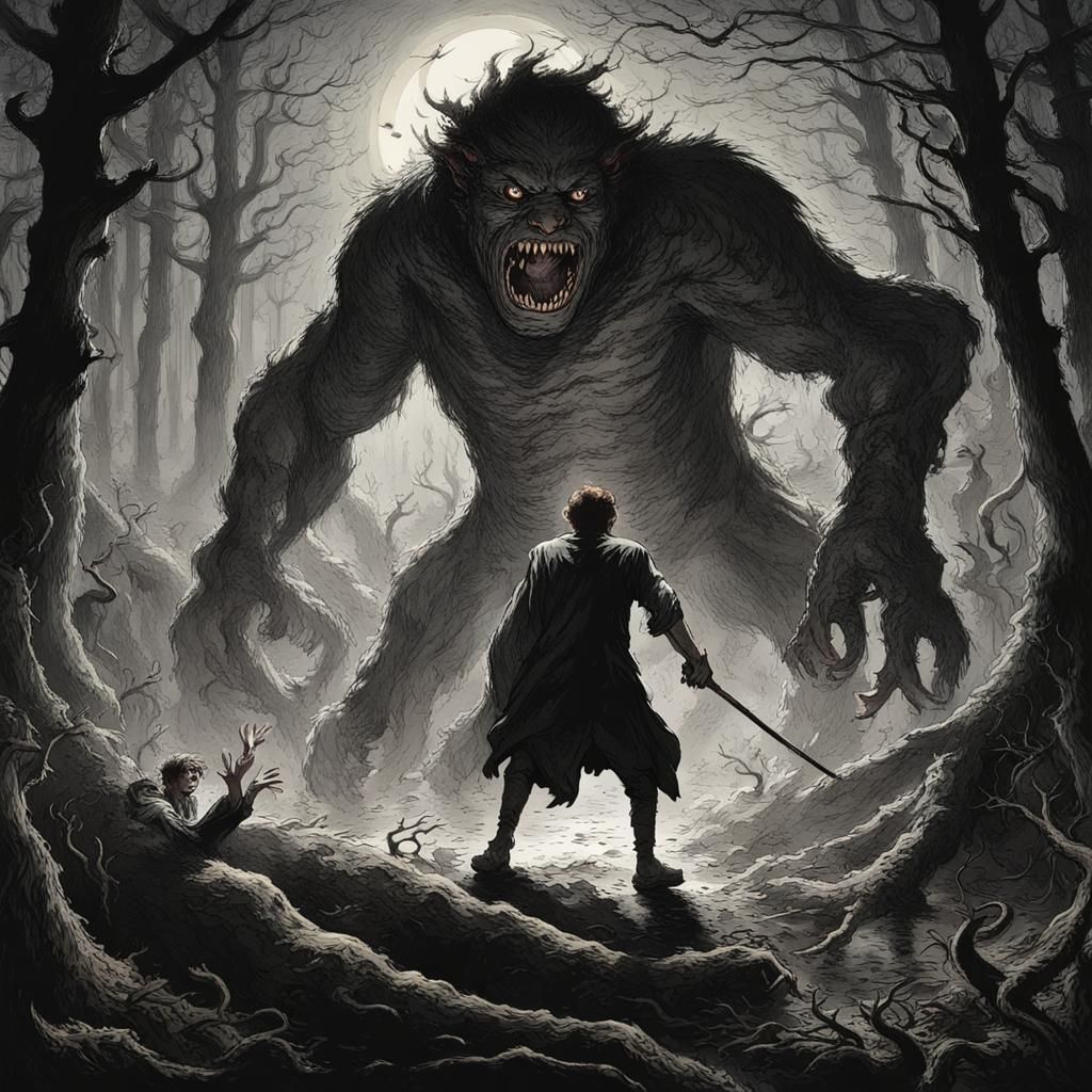 Young Man's Night Battle: Horror Art