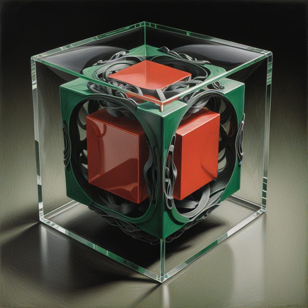 Vibrant Charcoal Drawing of Receding Cubes in Impossible Geo...