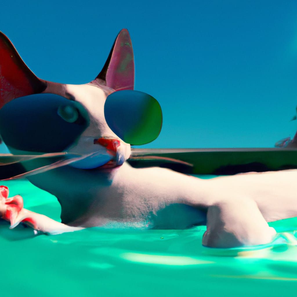 Cat in Sunglasses: Poolside Fantasy Art