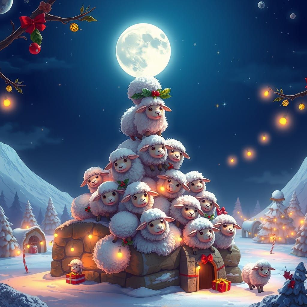 Enchanted Winter Wonderland Christmas Pyramid in Vibrant Fan...