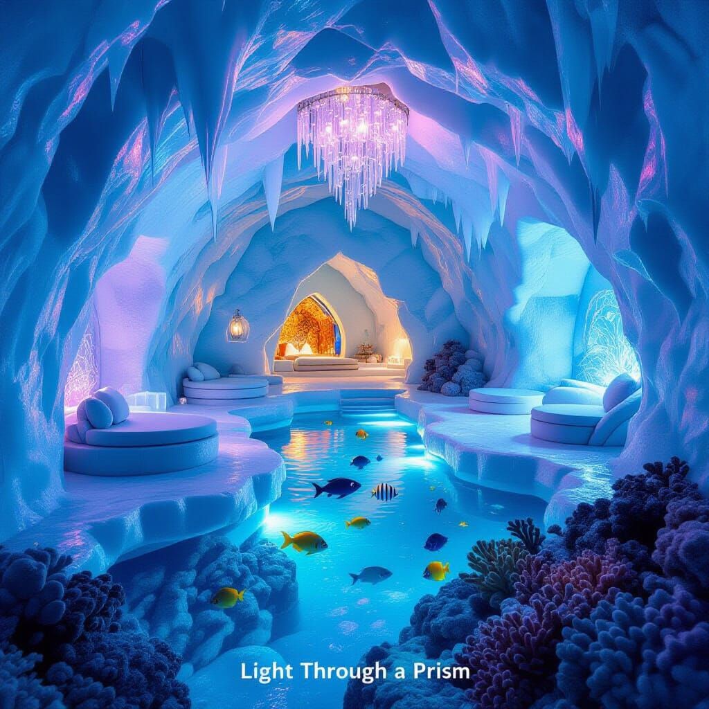 Luxurious Underwater Ice Hotel with Rainbow Lights