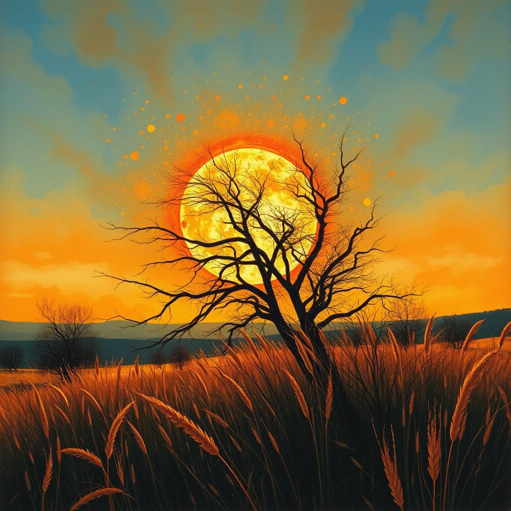 Solar Eclipse Shaman in a Dreamlike Landscape