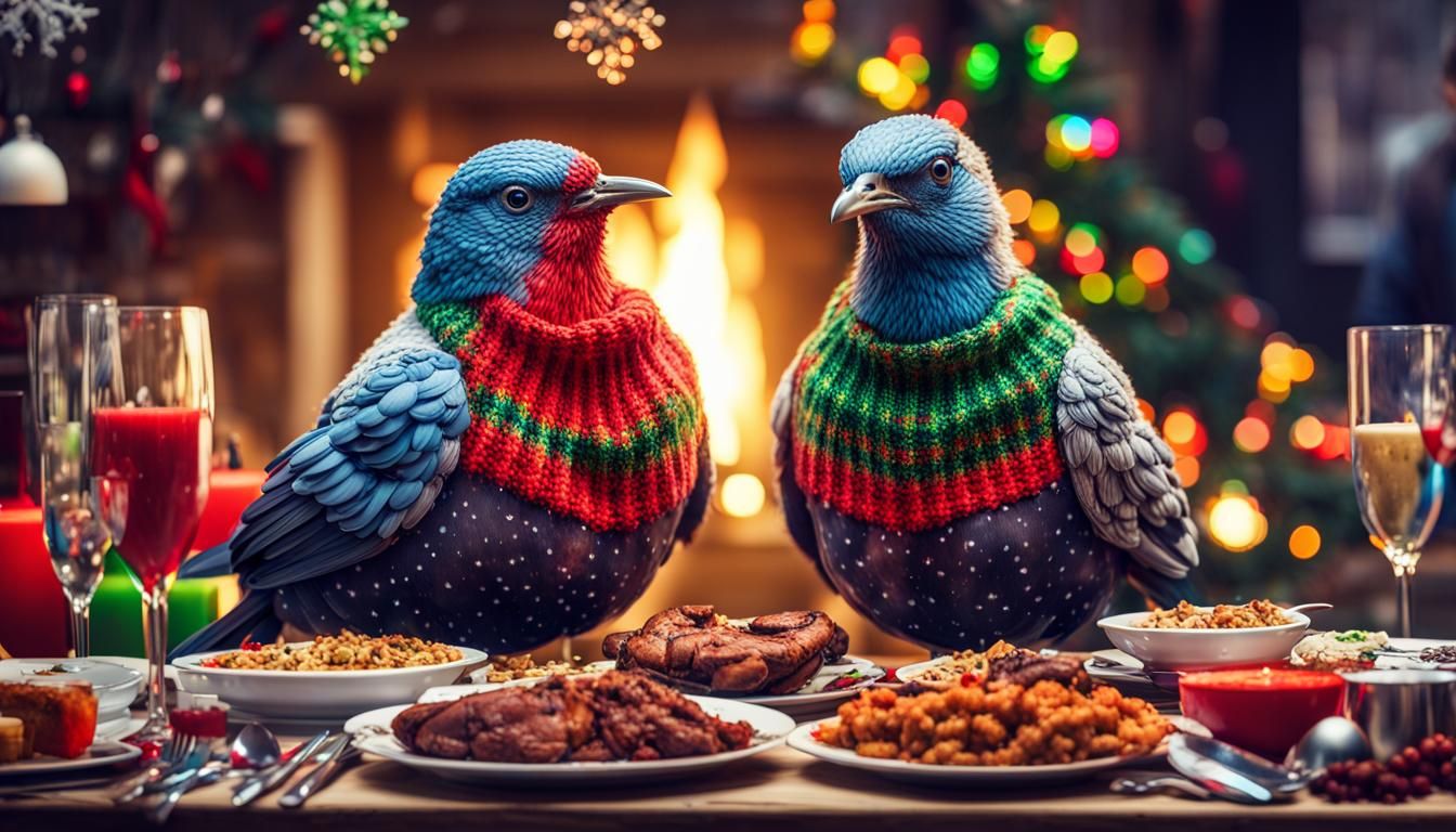 Pigeons In Christmas Jumpers