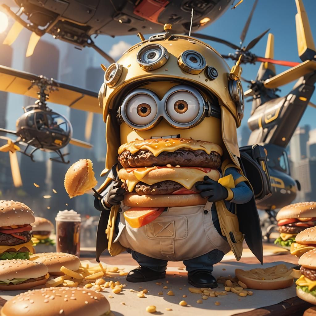 Minion's Burger Delight: 3D Anime Art