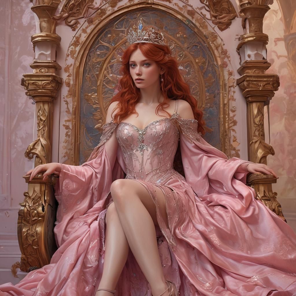 Red-Haired Princess Portrait in Art Nouveau Style