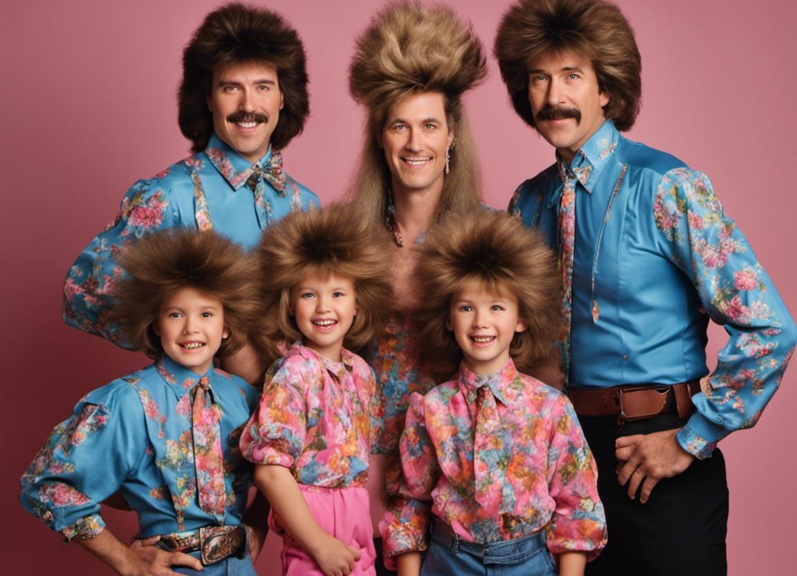 1980s Family Portrait with Matching Mullets
