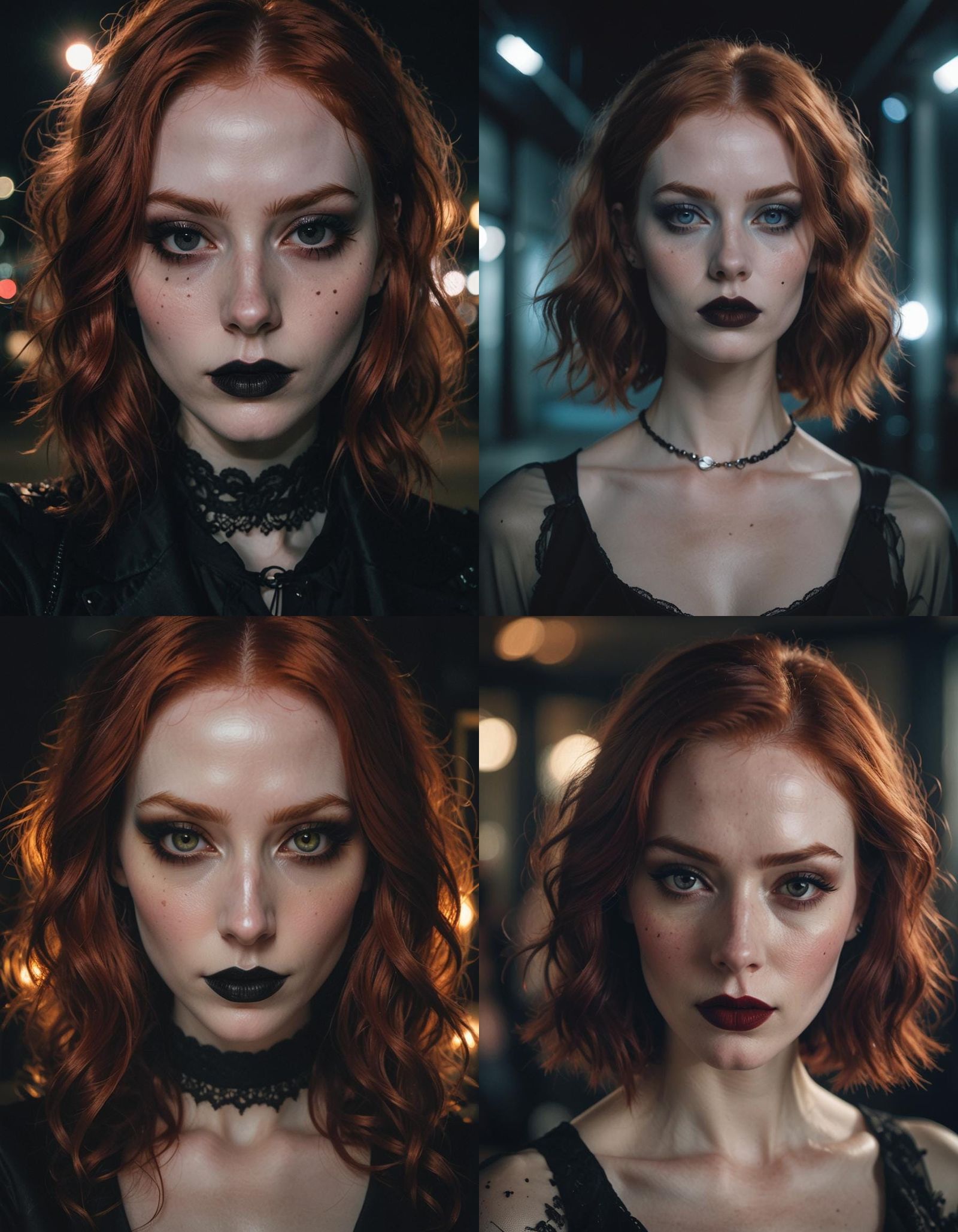 Goth Redhead Night Selfie in Hyperrealistic Style