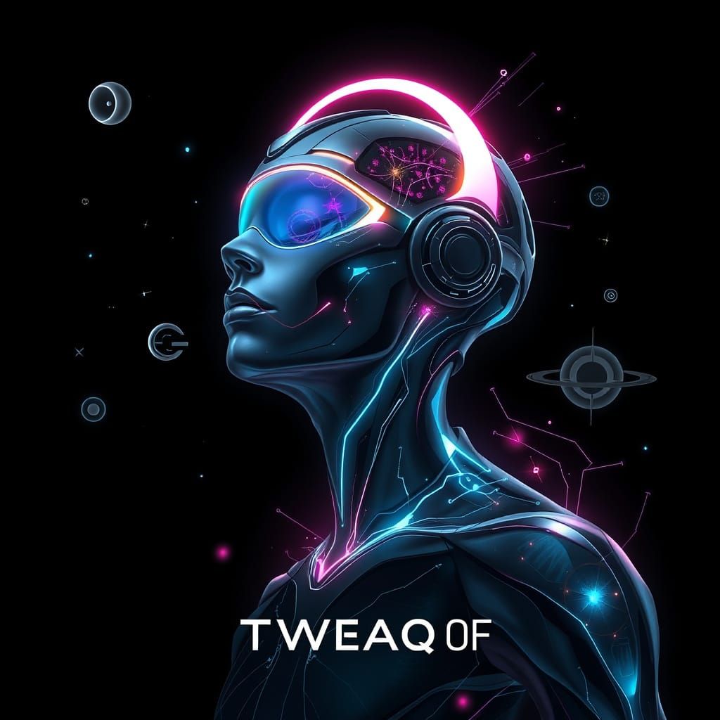 Bio-Synthetic Guardian with Prism Visor in Vector Style