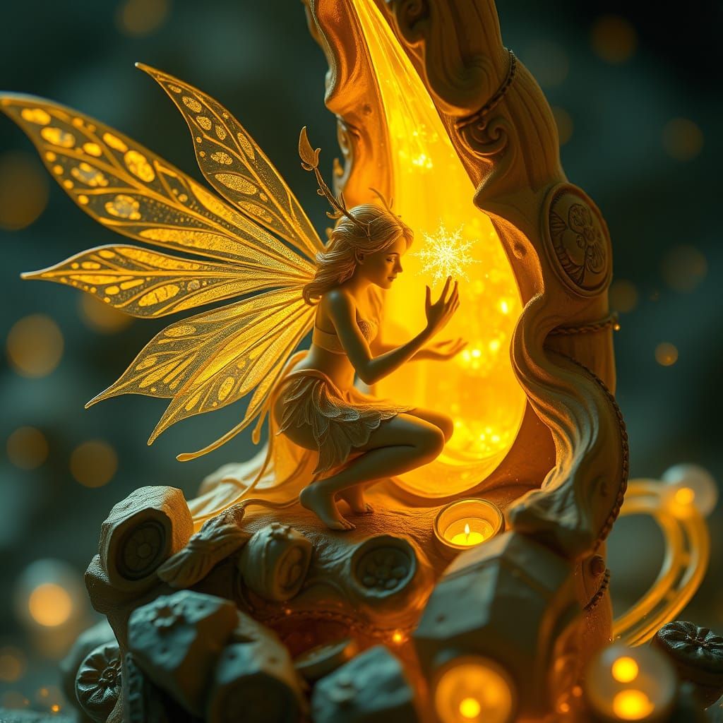 Luminous Fairy Sculpting Worlds of Light: Digital Art