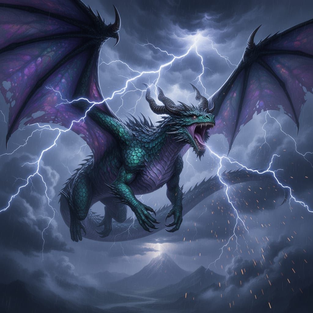 Majestic Storm Dragon in Turbulent Sky