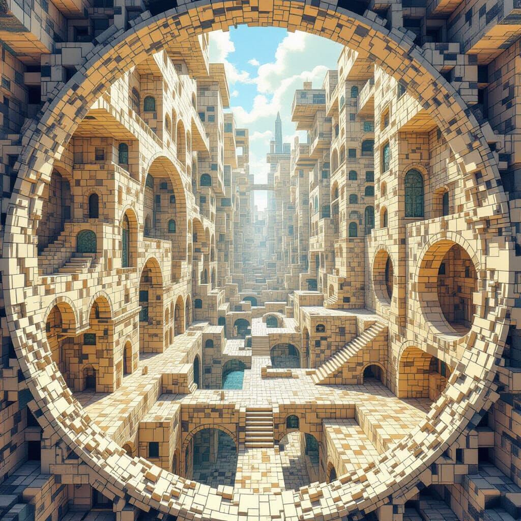 Civilization in Recursive Labyrinth Inspired by Escher
