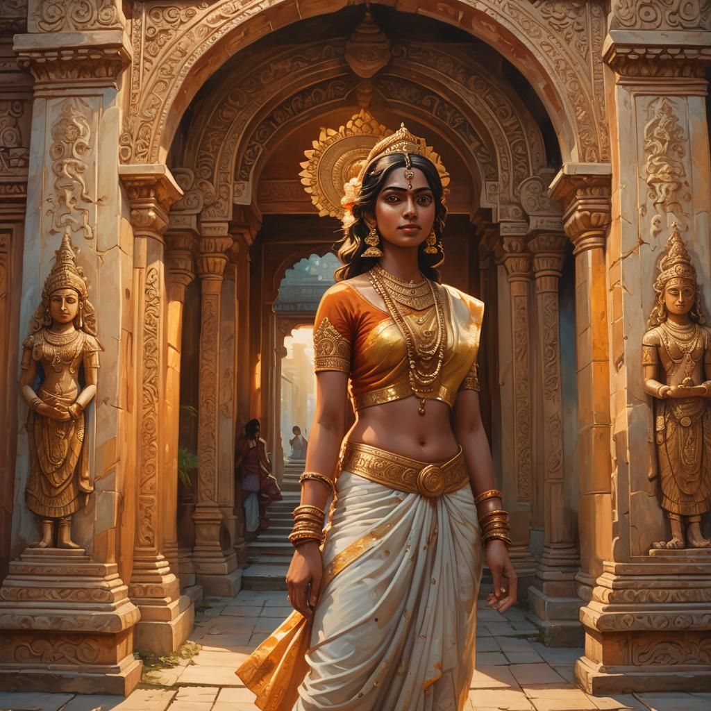 Kali at Ancient Hindu Temple in Golden Light