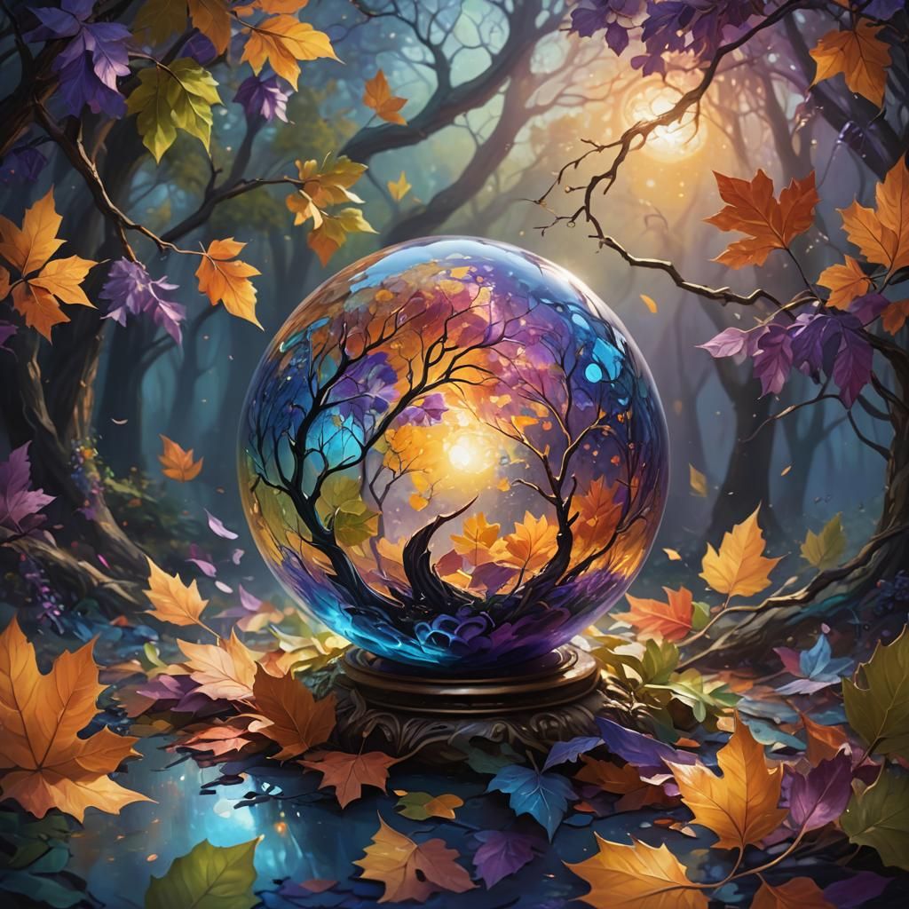 Four Seasons in a Glowing Orb: Impasto Oil Painting